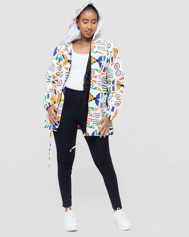 Gravio Fashions Lesotho Ankara Jacket - White - Shopzetu