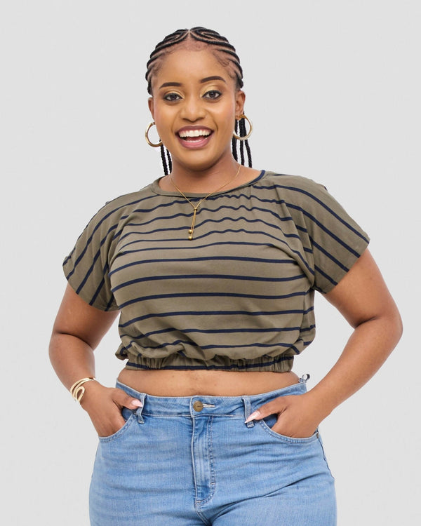 Gravio Fashions Elowen Crop Top - Olive Green - Shopzetu